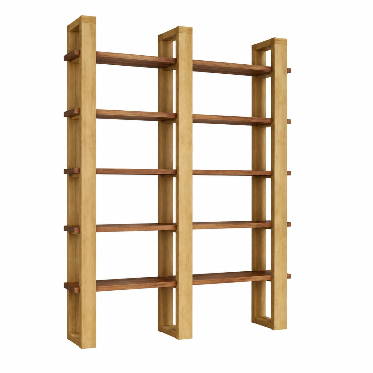 Libreria in Legno Massello 160x200 cm Made in Italy - Modulo Soggiorno/Ufficio con Ripiani Bicolore Rovere/Teak