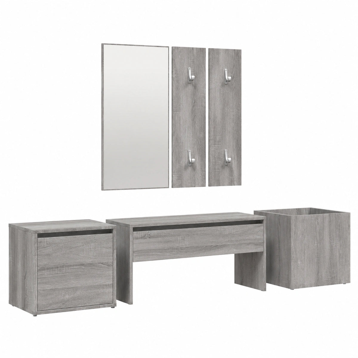 Set da ingresso in legno grigio Sonoma con specchio e panca con cassetto
