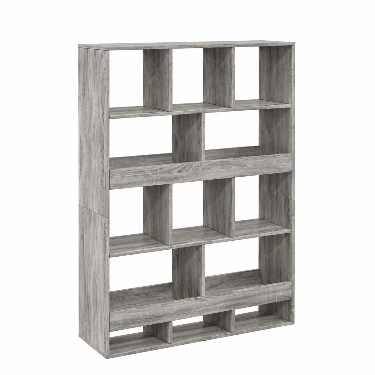 Libreria Moderna Grigia in Legno Massello con 13 Ripiani, 156 cm