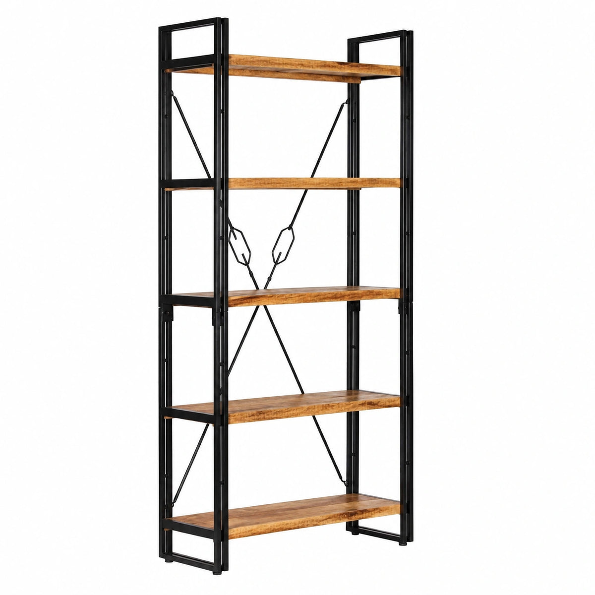 Libreria Industriale in Legno di Mango e Acciaio, 5 Ripiani, 60x30x180cm