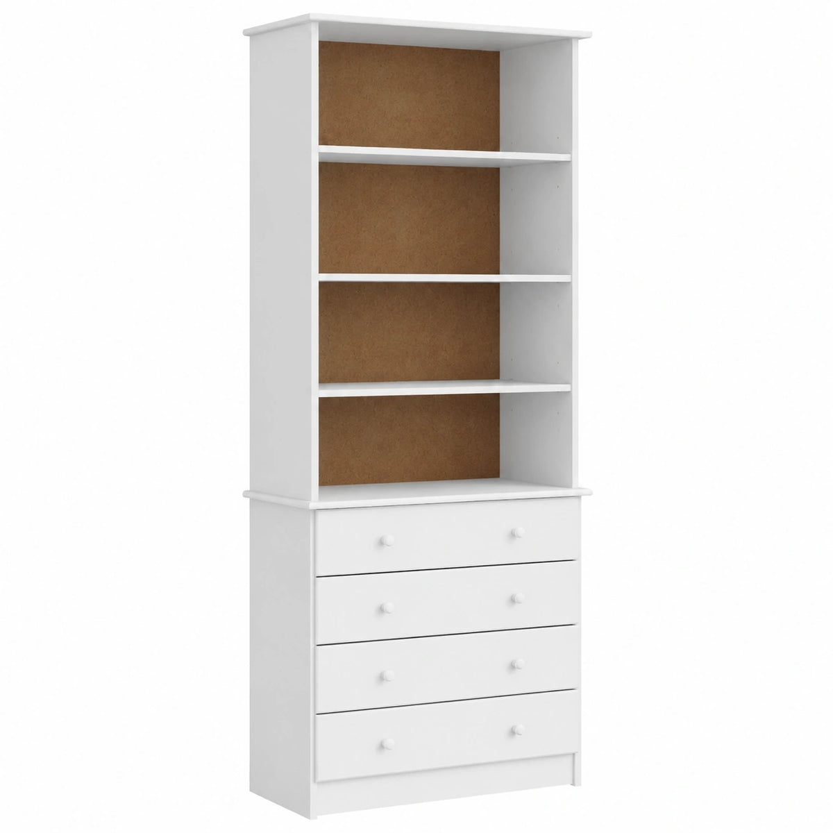 Scaffale Bianco in Legno Massello 77x35x186,5 cm con Cassetti e Ripiani Apribili per Soggiorno e Ufficio