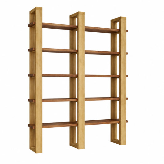 Libreria in Legno Massello 160x200 cm Made in Italy - Modulo Soggiorno/Ufficio con Ripiani Bicolore Rovere/Teak