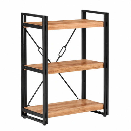 Scaffale in Acacia e Acciaio, 3 Ripiani, Stile Industriale, 60x30x80 cm