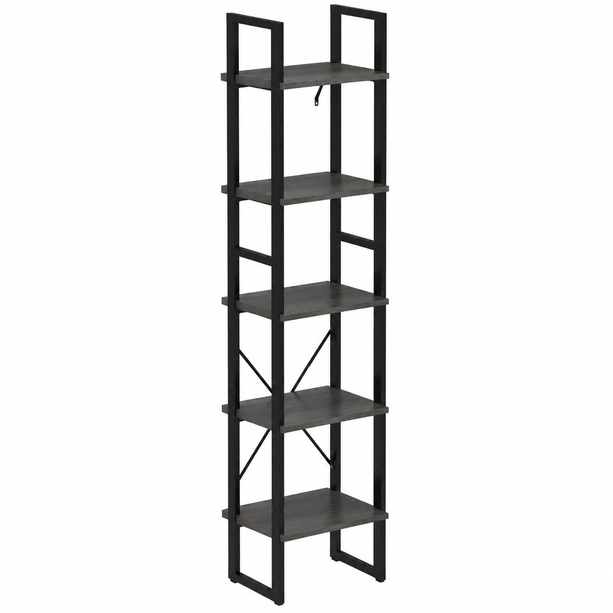 Libreria Alta in Legno di Pino e Metallo Grigio con 5 Ripiani, 40x30x175 cm