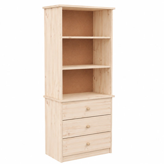 Scaffale Alto in Legno di Pino con Cassetti 60x35x142 cm