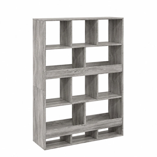 Libreria Moderna Grigia in Legno Massello con 13 Ripiani, 156 cm