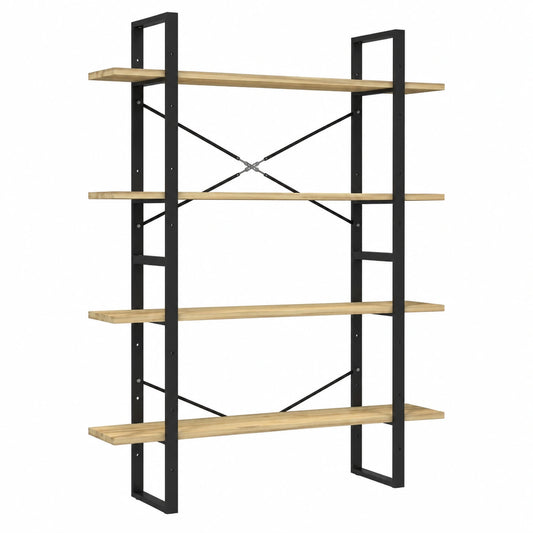 Libreria in Legno Massello a 5 Ripiani per Soggiorno e Ufficio, 100x30x175 cm