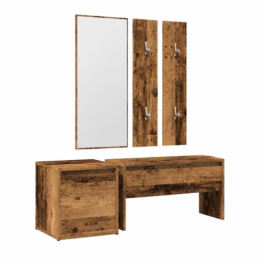 Set mobili ingresso con specchio e panca effetto legno anticato