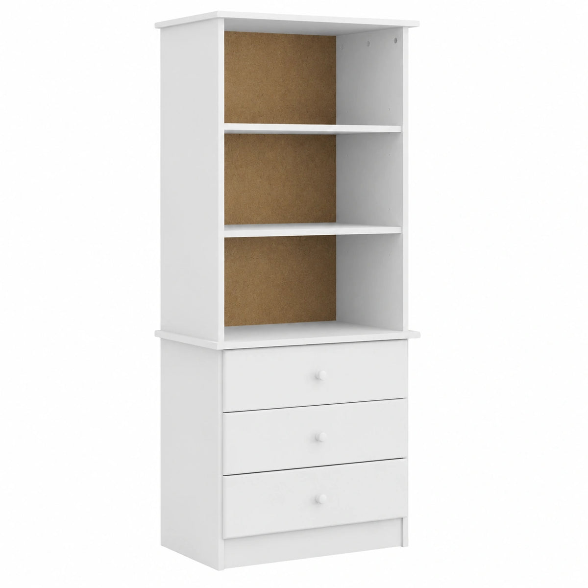 Scaffale in Pino Bianco con Cassetti per Soggiorno e Ufficio, 60x35x142 cm