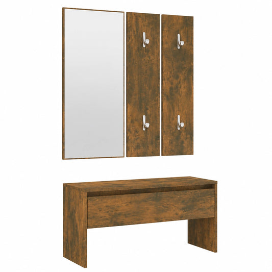 Set completo ingresso moderno in rovere affumicato con panca e specchio