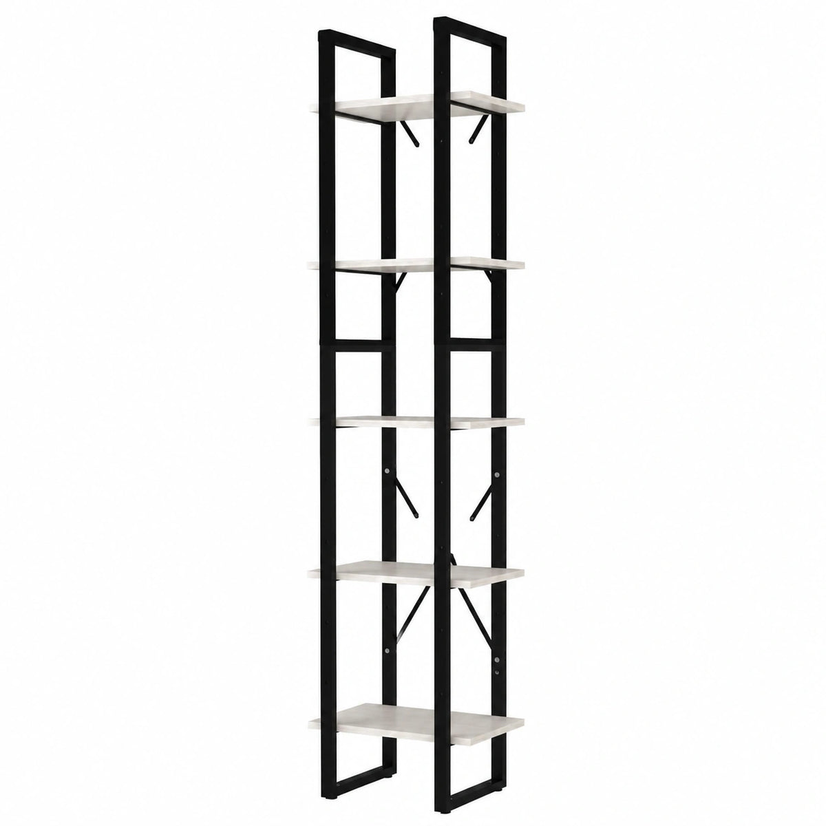 Scaffale Moderno in Legno di Pino e Metallo, 5 Ripiani, Bianco, 40x30x175 cm, per Ufficio e Soggiorno