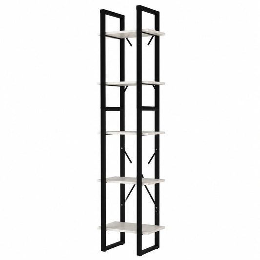 Scaffale Moderno in Legno di Pino e Metallo, 5 Ripiani, Bianco, 40x30x175 cm, per Ufficio e Soggiorno