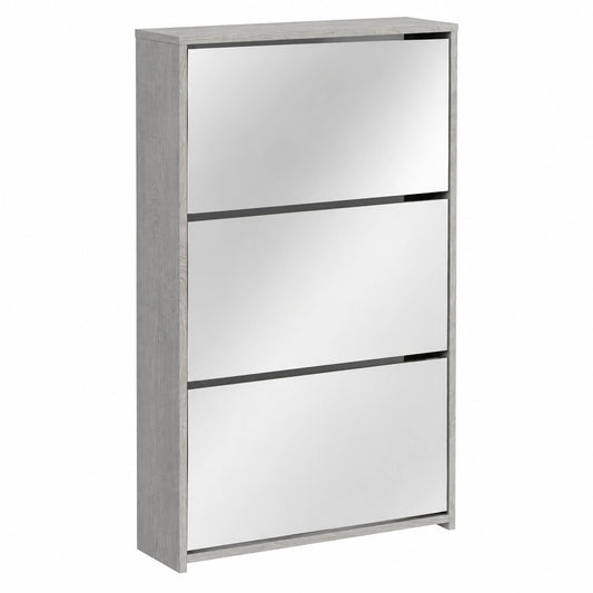 Scarpiera salvaspazio in legno Sonoma con specchio, 3 scomparti, 63x17x102,5 cm