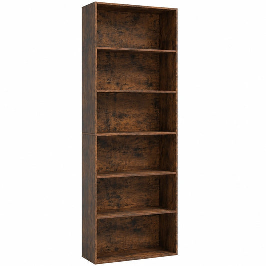 Libreria Verticale a 6 Ripiani con Kit Antiribaltamento, Mobile in Legno per Soggiorno e Camera, Marrone