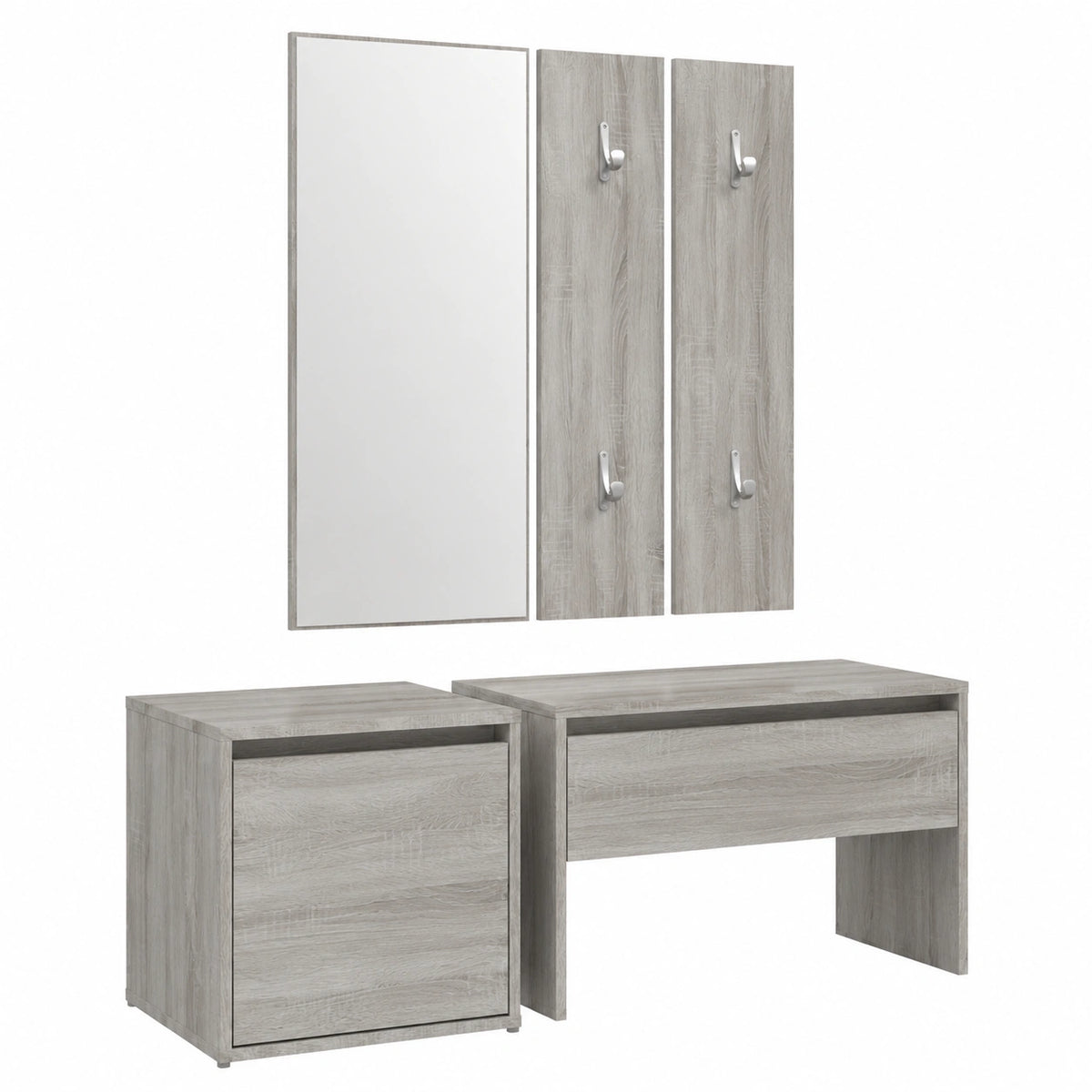 Panca Ingresso in Legno Multistrato con Specchio e Appendiabiti, Mobile Multifunzione con Cassetto Scarpe e Libreria per Soggiorno e Corridoio