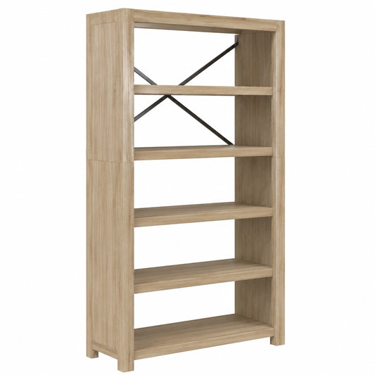 Libreria Alta e Stretta in Legno di Acacia a 5 Ripiani 80x30x140 cm, Colore Bianco per Soggiorno, Ufficio e Cucina