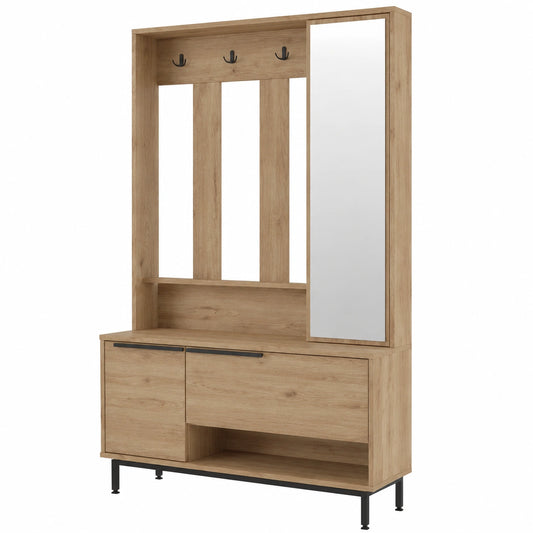 Armadio Ingresso Moderno con Specchio e Scarpiera Rovere Grigio
