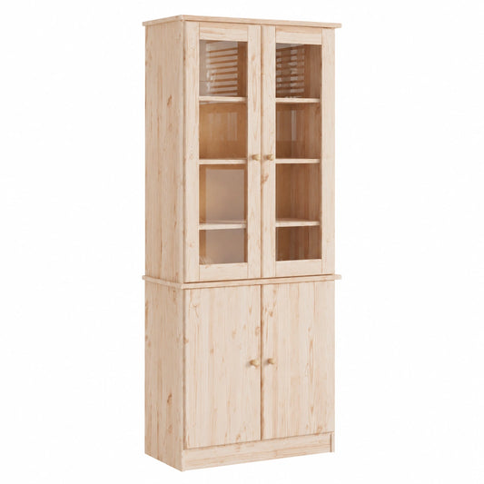 Armadio Vetrina in Legno di Pino Massello 77x35x186,5 cm per Cucina, Soggiorno o Ufficio