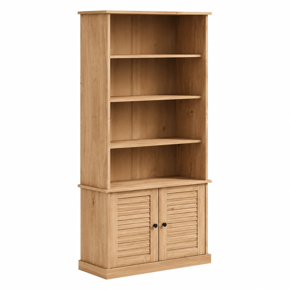 Libreria in Pino Massello con Ante e Scaffali, 85x35x170 cm