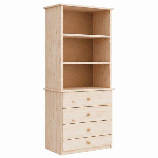 Libreria in Legno di Pino con Cassetti, 60x35x142cm per Casa e Ufficio