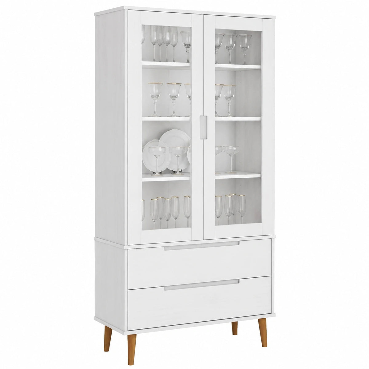 Libreria Verticale in Legno di Pino per Ufficio e Casa, Bianca 90x35x175 cm