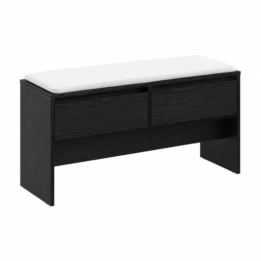 Set da Corridoio in Legno Nero Effetto Rovere con Panca e Specchio