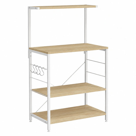 WOLTU Mensola Cucina 4 Ripiani in Acciaio e Legno per Microonde, 60x40x123 cm