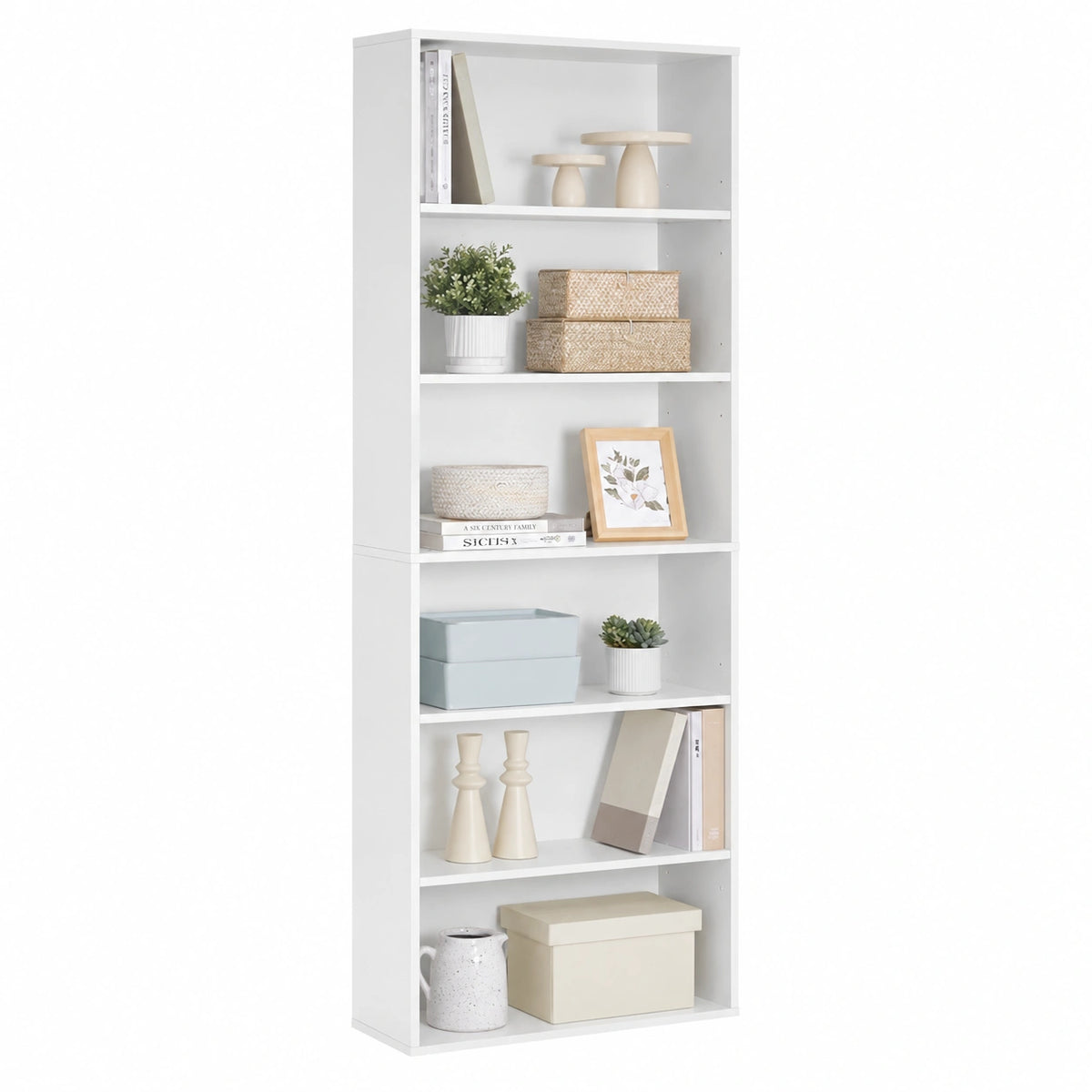 VASAGLE CUSTOS Libreria Moderna a 6 Ripiani, Scaffale Versatile per Casa, Studio e Sala da Pranzo, Bianco 24x60x178,5 cm