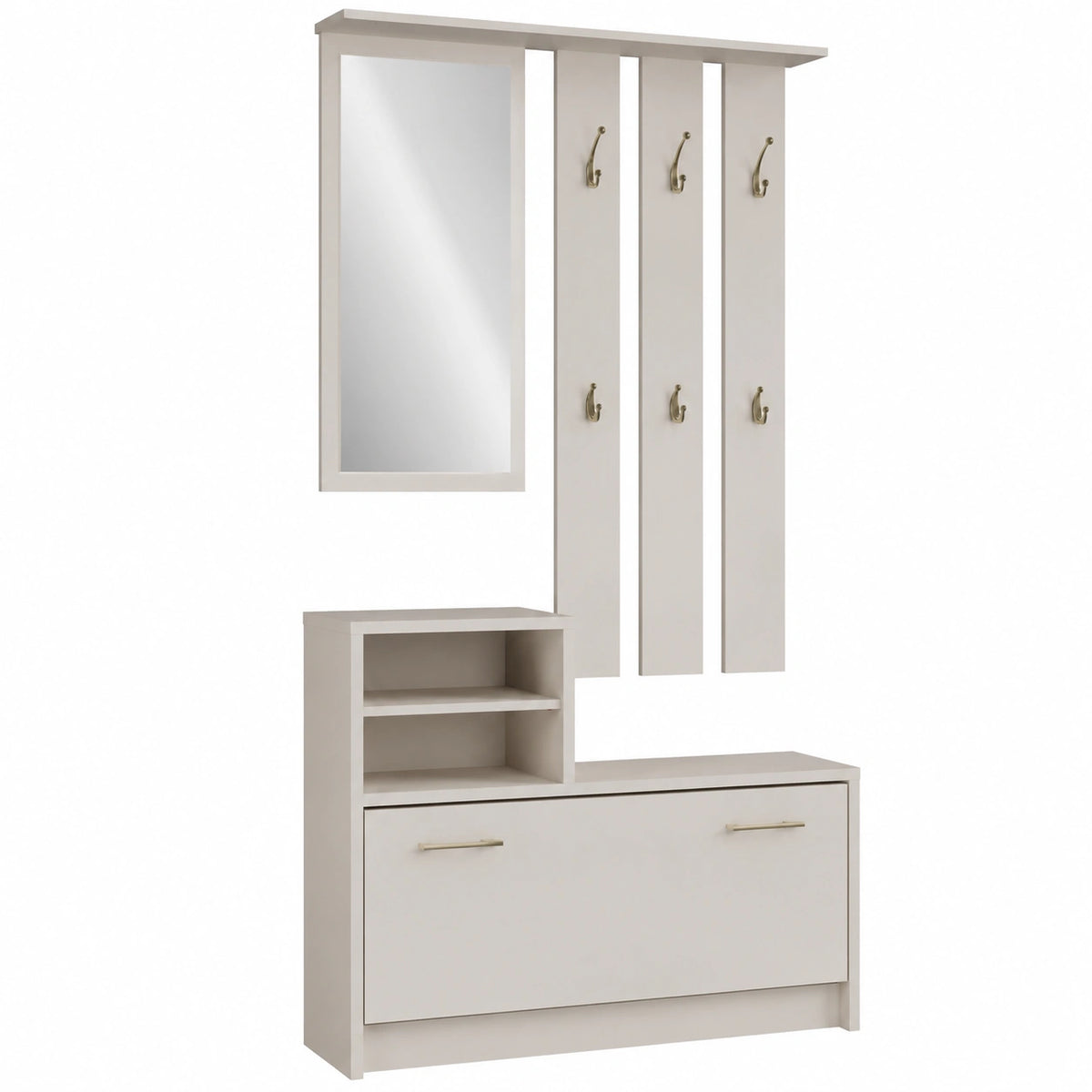 Mobile Ingresso Moderno con Specchio e Scarpiera a Ribalta Beige