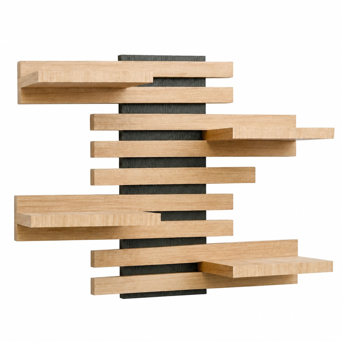 Mensola Sospesa in Legno Massello, Design Moderno per Salotto, Cucina e Bagno, Scaffale da Parete (Nero)